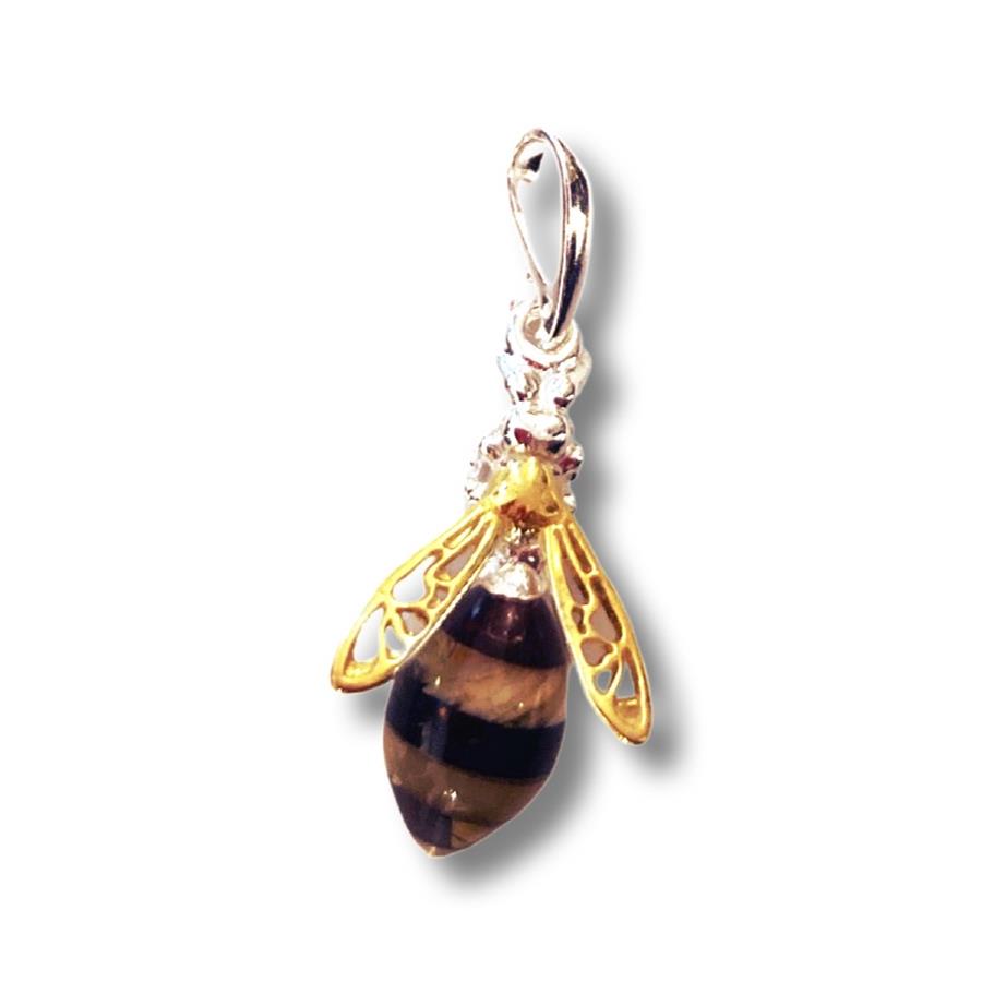 Bee Amber and Silver Pendant