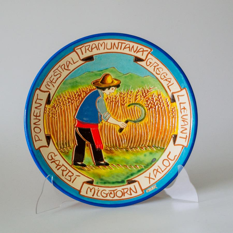 Wind Rose Clay Plate, Wheat Harvesting