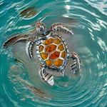 Tortue, pendentif en ambre et argent