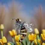 Abeille, pendentif en ambre et argent