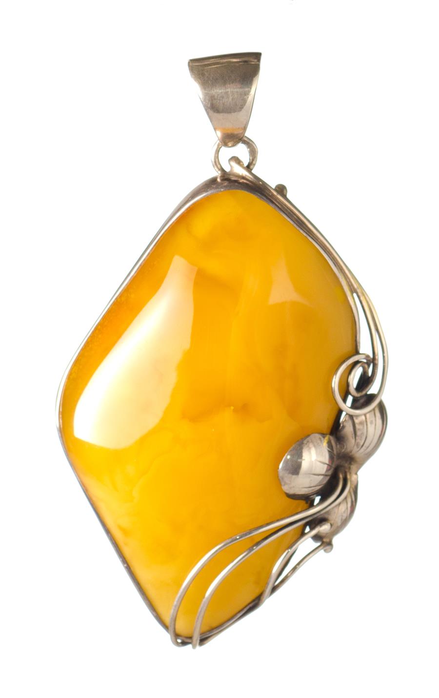 White Amber and Silver Pendant