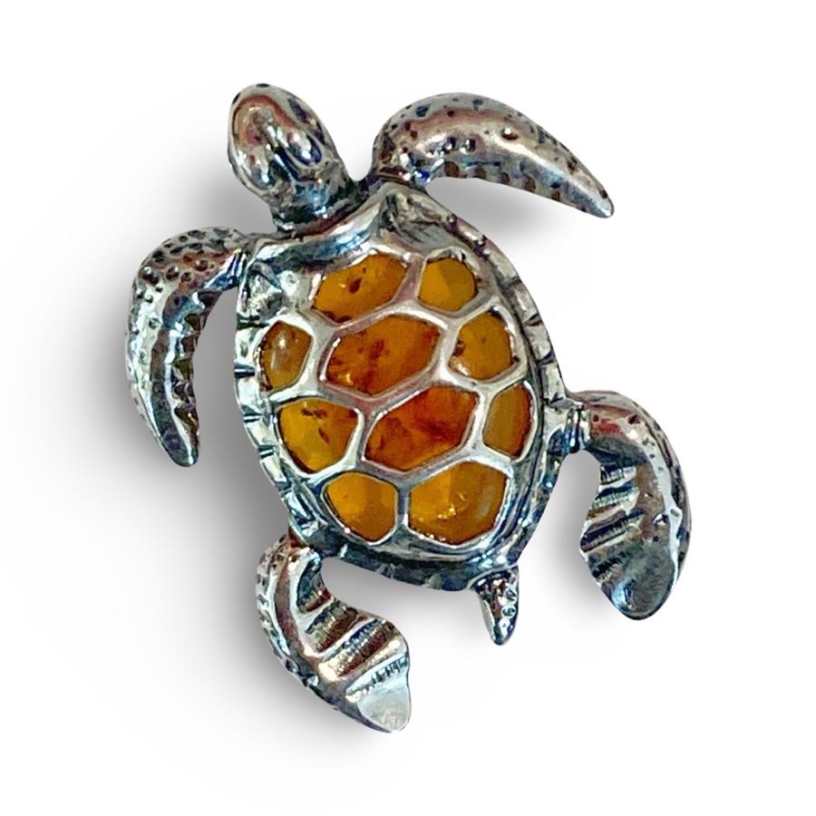 Tortue, pendentif en ambre et argent