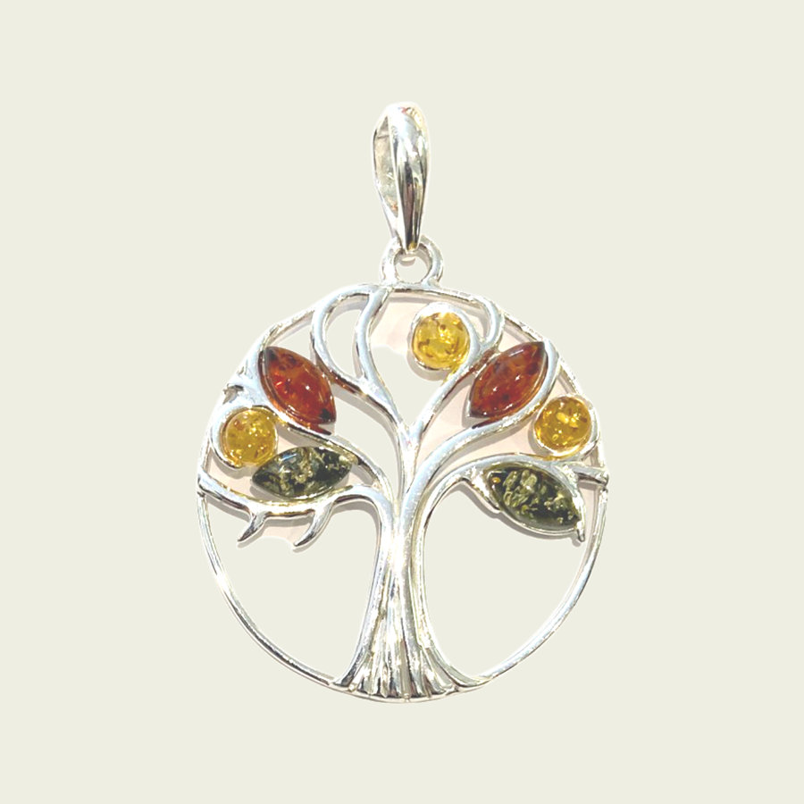 Tree of Life Amber and Silver Pendant