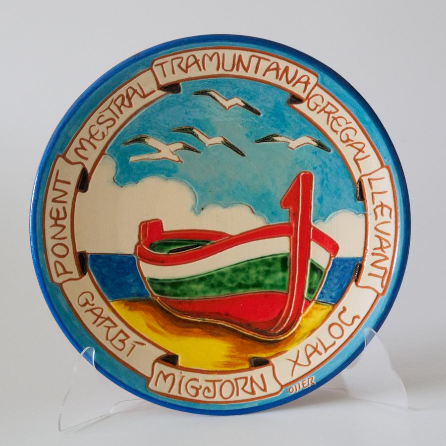 Wind Rose Clay Plate, Boat