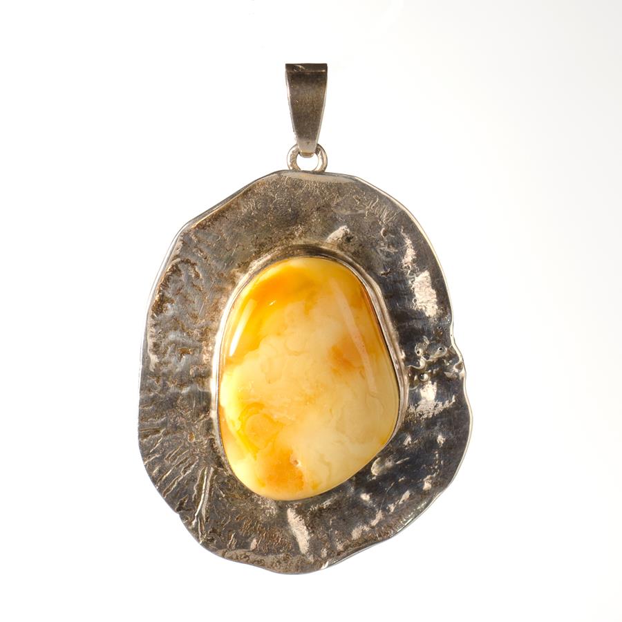 White Amber and Silver Pendant