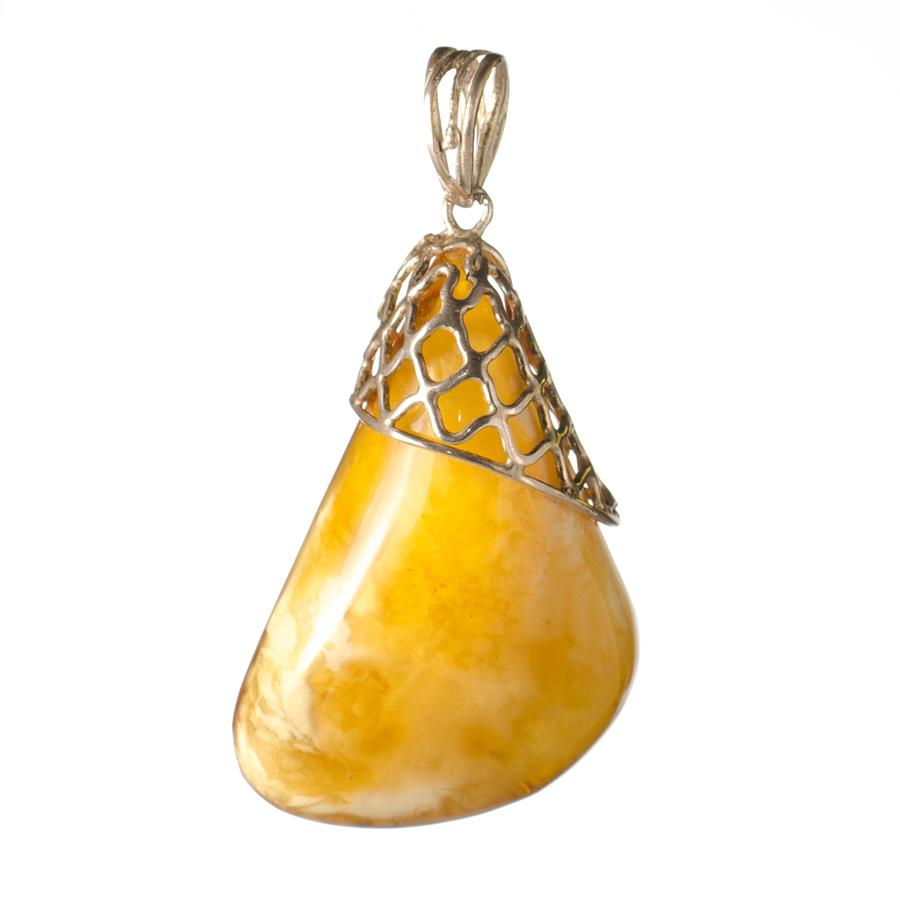 White Amber and Silver Pendant