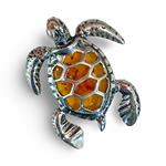 Sea Turtle, Amber and Silver Pendant